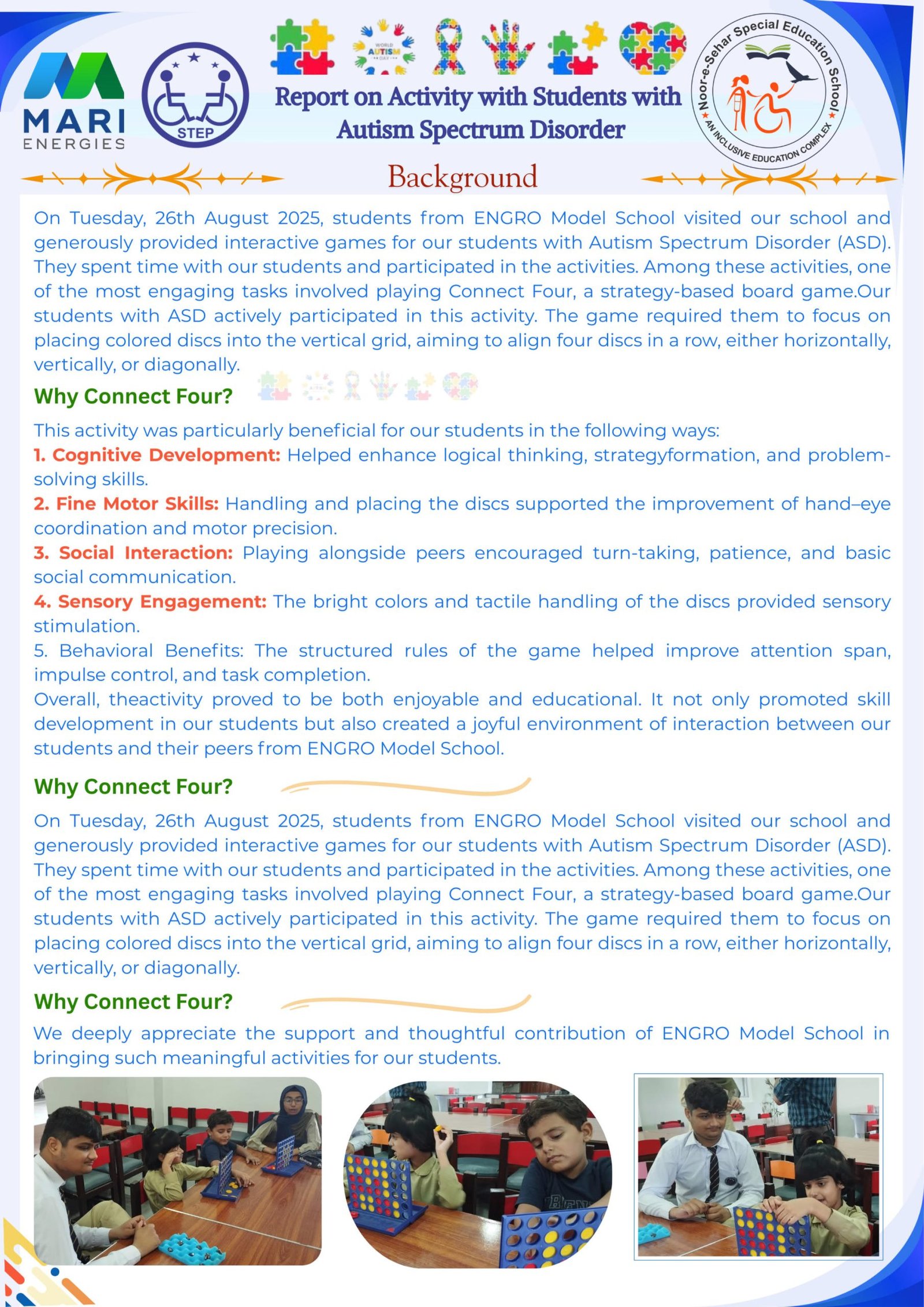 Report on Activity of Students with Autism